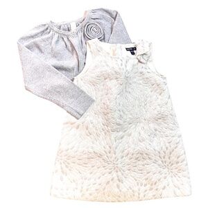 Baby Gap Toddler Christmas Dress & Sweater Set 2T White Silver Lined POCKETS